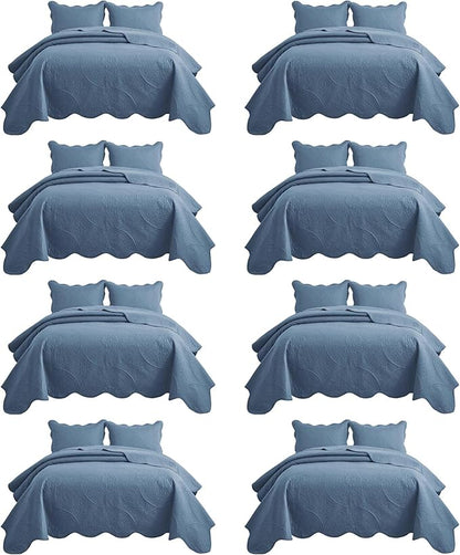 IR Imperial Rooms 8 Pack Quilt King Size Bedding (106" x 96") - Bulk Wholesale for Hotels, Guest Bedroom & Airbnbs - Lightweight Microfiber Reversible Floral Embossed Quilts Bedspreads (Light Blue)