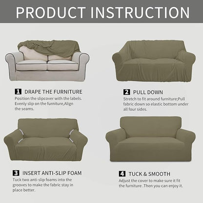 Easy-Going Stretch Oversized Sofa Slipcover 1-Piece Sofa Cover Furniture Protector Couch Soft with Elastic Bottom for Kids, Polyester Spandex Jacquard Fabric Small Checks Khaki