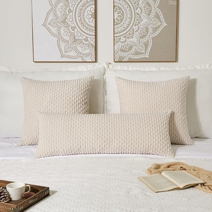 Kevin Textile 20x54 Inch Long Body Lumbar 1 Pack Boho Decorative Throw Pillow Cover Soft Striped Corduroy Rectangle Cushion Case Farmhouse Accent for Living Room Couch Sofa Bed, Cream White