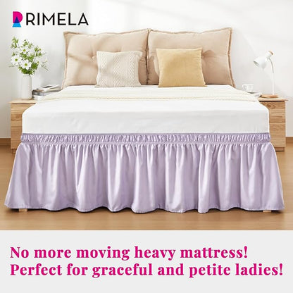 RIMELA Lavender Purple Bed Skirt King Size 15 Inch Drop, Wrap Around Elastic Bedskirt, Dust Ruffle for Adjustable Bed Base Machine Washable Easy to Install Bed Skirts