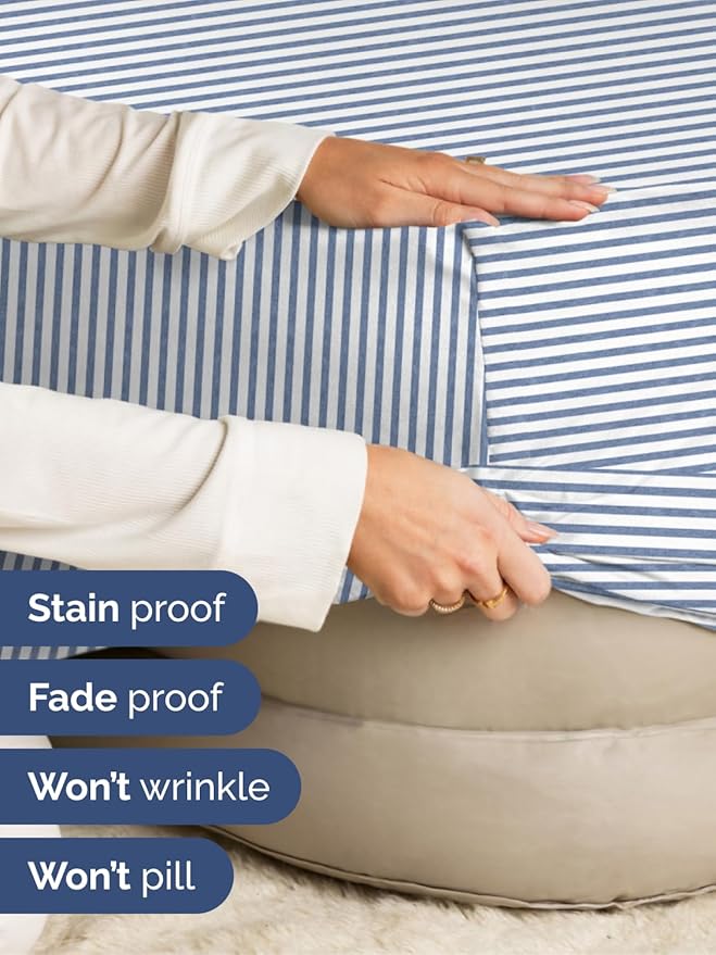 Extra Deep Twin XL Fitted Sheet - Hotel Luxury Single Fitted Sheet Only - Easily Fits 18 inch to 24 inch Mattress - Ultra Soft, Wrinkle Free w/Extra Deep Pockets - Breathable & Comfy - Blue Stripes