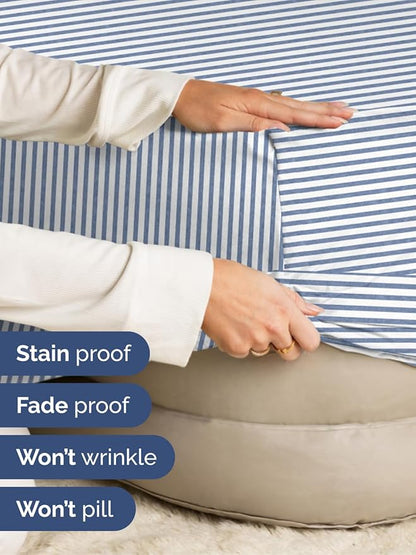 Extra Deep Twin XL Fitted Sheet - Hotel Luxury Single Fitted Sheet Only - Easily Fits 18 inch to 24 inch Mattress - Ultra Soft, Wrinkle Free w/Extra Deep Pockets - Breathable & Comfy - Blue Stripes