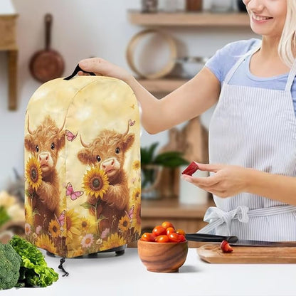 Drawstring Blender Cover Kitchen Appliance Anti Fingerprint Dust Protection Stain Resistant Coffee Maker Food Processor Stand Mixer Cover Sunflower Cartoon Highland Cow