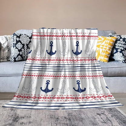 Anchor Blanket Vintage Navy Blue Red Stripe Nautical Anchor Abstract Art Printed Soft Cozy Lightweight Throw Blanket for Kids Girls Boys Women Bedroom Living Room Dorm Chair Sofa Travel 40x50in