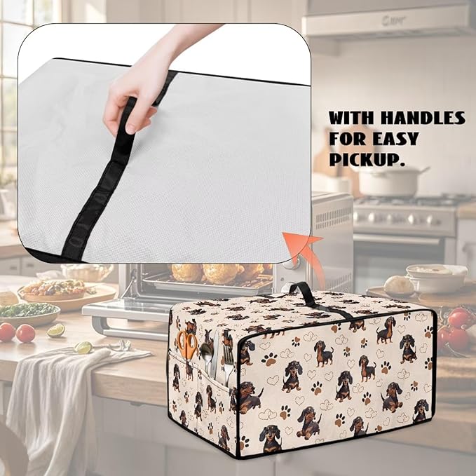 Dachshund Dog Heart Paw Print Toaster Oven Cover with Storage Bags Waterproof Dust Cover for Microwave Oven Polyester-Linen Fabric Small Appliance Dust Covers Fits Most Microwaves, M