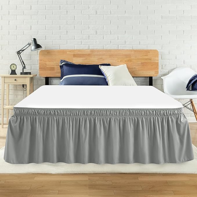 Twin Bed Skirt, Elastic Wrap Around Bed Skirt Twin Size, Bed Skirts for Adjustable Bed, Easy Fit with 18" Drop Length Tailored Drop Dust Ruffle (Drey)