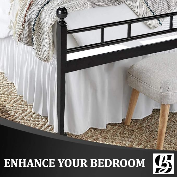 SKY BEDDINGS - Queen Size Ruffled Bed Skirt with Split Corners - 21 Inch Drop Dust Ruffle Bed Skirt with Platform Three Sided Coverage - 100% Microfiber, White