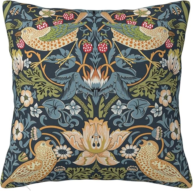 William Morris Vintage Floral Bird Strawberry Thief 18x18 inches Pillow Cover, Outdoor Farmhouse Pillow Cover Home Decor for Couch Sofa