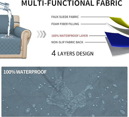 Easy-Going Waterproof Oversized Loveseat Covers Leakproof Couch Cover for 2 Cushion Couch Sofa Cover Washable Sofa Slipcover Non-Slip Furniture Protector with Pocket for Pets (Medium-XL, Light Blue)