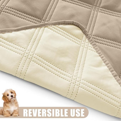 Smiry Waterproof Dog Bed Cover Blanket 68x82, Soft Reversible Pet Blanket, Washable Leakproof Cats Dogs Couch Cover for Sofa, Couch, Furniture, Lattice, Taupe/Beige