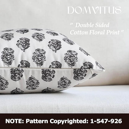DOMVITUS Set of 2 Floral Pillow Covers 24x24, Block Print Pillow Covers Vintage Neutral Decorative Farmhouse Throw Pillow Covers for Couch Bed Living Room Black