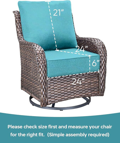 Luxury 24x24x6 Inch Outdoor Chair Cushions Set of 4 - Heavy Duty Water-Resistant Comfortable Cushion for Patio Furniture Set Dining Rocking Chairs Loveseat L-Shape Sofa - Turquoise