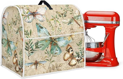 Butterfly Mixer Covers for Stand Mixers 6-8 Quart Vintage Stand Mixer Cover for Small Kitchen Appliance Food Processor Cover with Top Handle and Accessories Pocket Farmhouse Home Decor