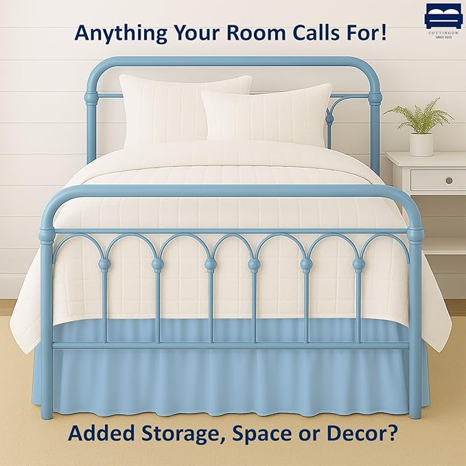 Cottingon Bed Skirt Queen 24" Drop with Split Corners, 100% Microfiber Soft and Stylish, Dust Ruffle with Platform, Light Blue