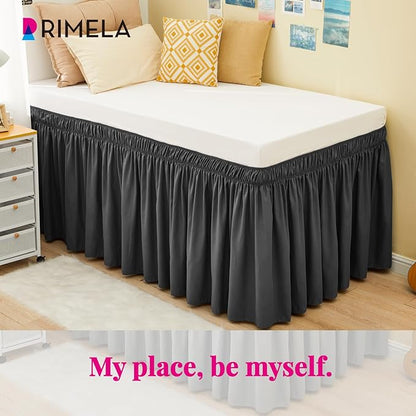 RIMELA Dorm Bed Skirt Twin XL 32 Inch Drop, Easy to Install Extra Long Wrap Around Elastic Dust Ruffle, Dark Grey Bedskirt Solid Silky Fabric Machine Washable (Twin XL 80“L x 39”W & Twin 75“L x 39”W)