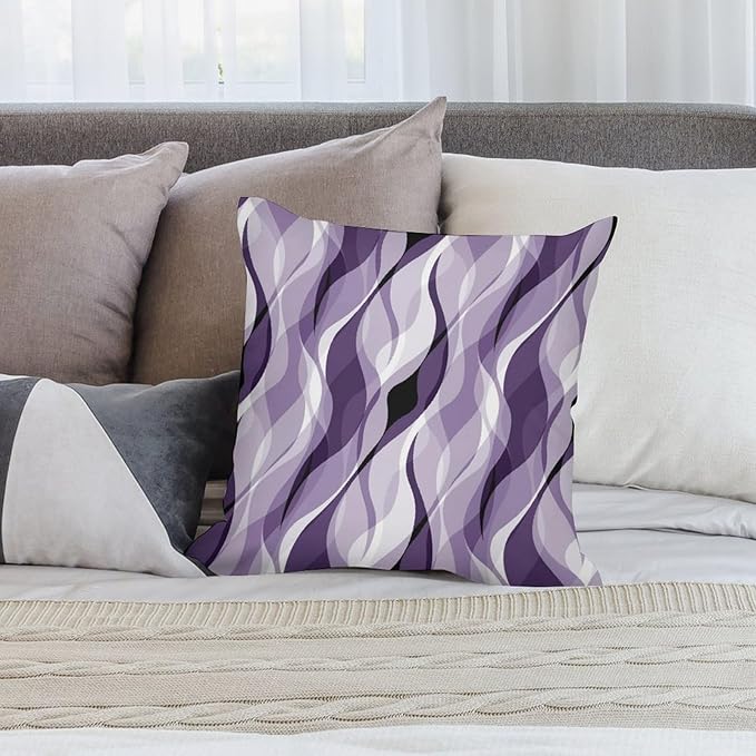 Purple Throw Pillow Covers Modern Abstract Purple and Grey Striped Decorations for Bedroom Living Room Farmhouse Sofa Pillows Bed Couch 16x16 Inch