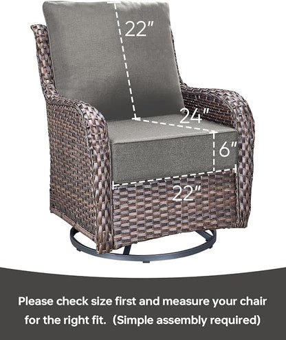 Luxury 22x24/22x25 6-Inch Outdoor Deep Seat Cushions Set of 6 - Comfortable Patio Zipper Chair Cushion for Outside Wicker Dining Rocking Swivel Chairs Loveseat Couch Sectional Sofa - Grey