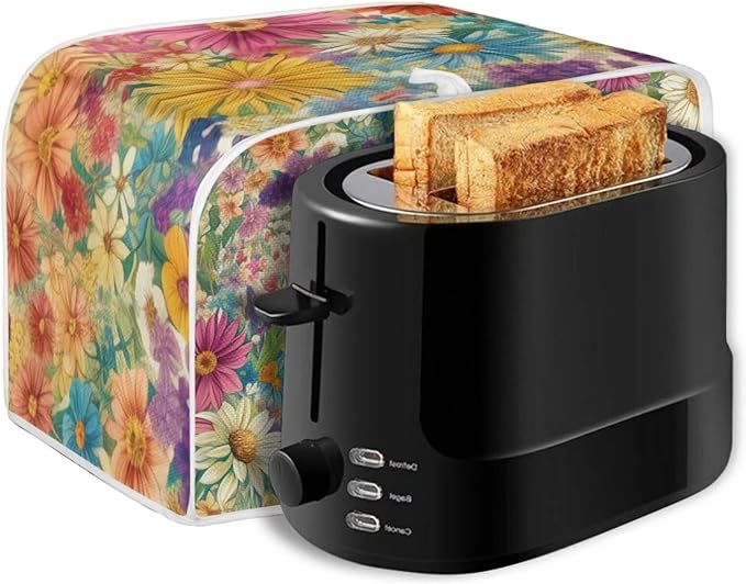 ZFRXIGN Flower Highland Cow Toaster Covers 4 Slice Toaster Dust Cover Hippie Toaster Bag Kitchen Appliance Covers Toaster Oven Dustproof Cover Washable Western Cattle Toaster Cover
