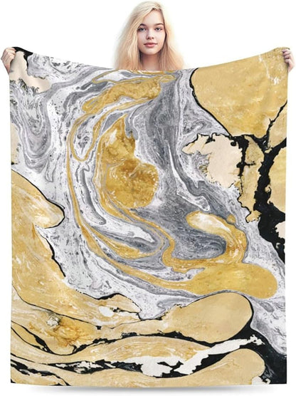 HGOD DESIGNS Gold Golden and Silver Marble Ink Abstract Painting Flannel Fleece Bed Blanket Throw Blanket Lightweight Cozy Plush Blanket for Bedroom Living Rooms Sofa Couch 40"x50"