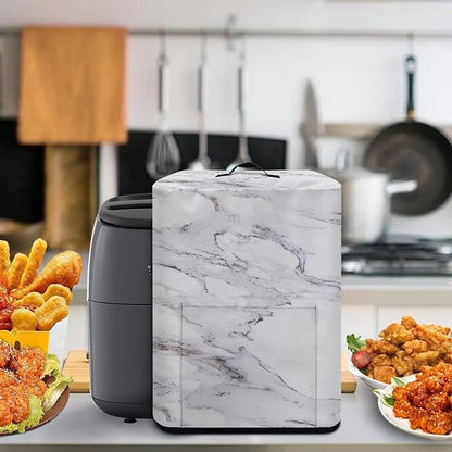 Air Fryer Cover Dust Cover, Dust Protection Insulated Kitchen Appliance Cover with Top Handle and Front Pockets for Women Gift, White Marble