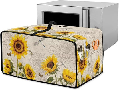 Microwave Oven Dust Cover Waterproof Toaster Oven Cover with Top Handle Dust-Proof Kitchen Appliance Protector Dirt and Fingerprint Protection, Sunflower Dragonfly Butterfly Letter Print, L