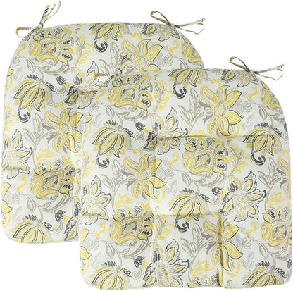FUNHOME Outdoor Chair Cushions 19 x19 Inch,Water Resistant Tufted Seat Cushions 19",Reversible,Weather Resistant,Rounded Back Wicker Chair Cushion for Patio Garden Furniture(Yellow Flower)