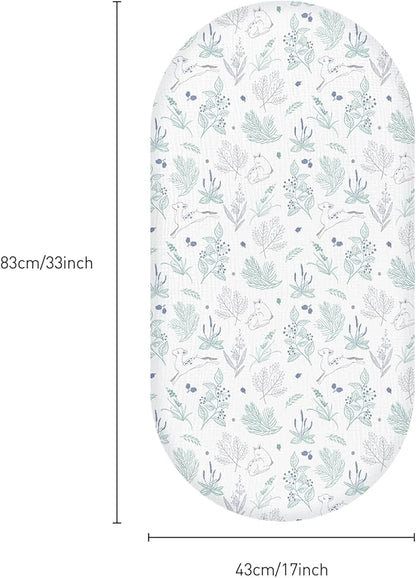 Muslin Bassinet Fitted Sheets, 2 Pack for Baby Boy and Girl, Soft Breathable Baby Pad/Mattress Sheet, Fit for Hourglass Oval and Rectangle Bassinet Mattress (Blue Deer)
