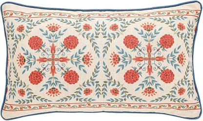 patdrea Designer Throw Pillow Covers,Lumbar Brilliant Vintage Red Tropical Linen with Floral Pattern Pillow Cover,Decorative Rectangle Pillowcases Cushion for Bed Living Room,12"x20"