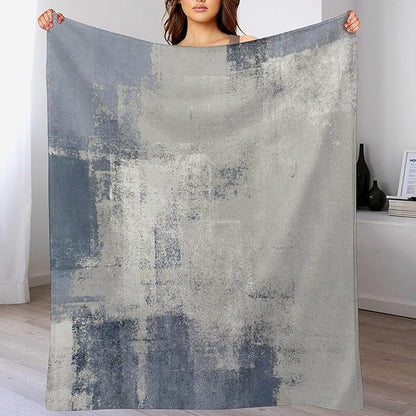 Abstract Gradient Blanket, Modern Fashion Art Blue Grey Painting Strokes Pattern Soft Warm Cozy Plush Flannel Covers for Livingroom Bedroom Couch Chair Camping Travel Home Decor Tapestry 30x40in