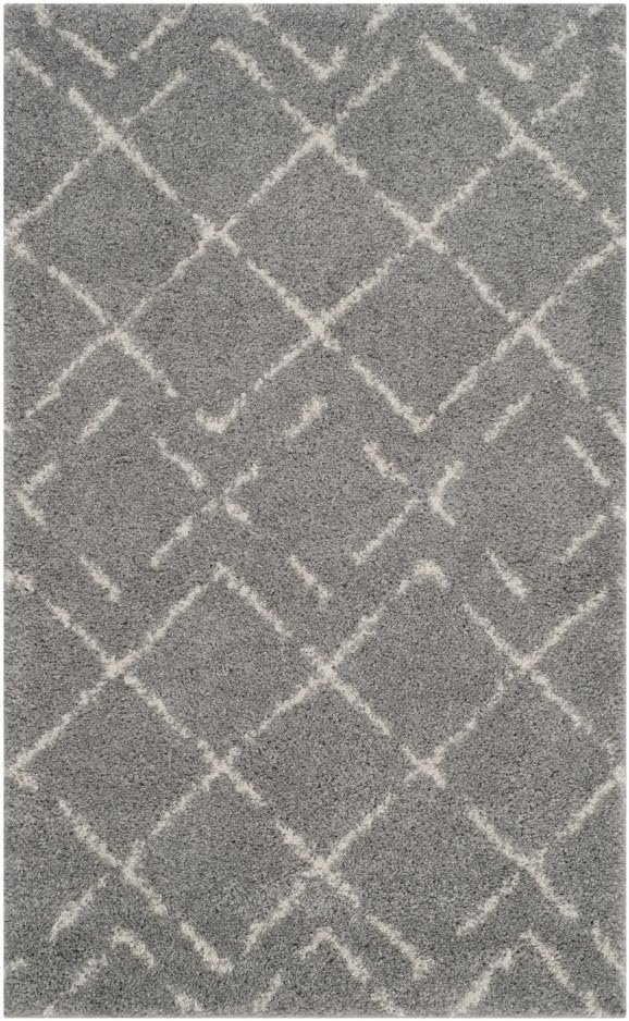 SAFAVIEH Arizona Shag Collection Area Rug - 3'2" x 5', Grey & Ivory, Moroccan Design, Non-Shedding & Easy to Clean, Ideal for Living Room, Bedroom, Dining Space (ASG743D)