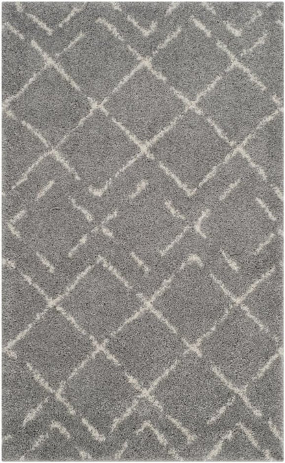 SAFAVIEH Arizona Shag Collection Area Rug - 3'2" x 5', Grey & Ivory, Moroccan Design, Non-Shedding & Easy to Clean, Ideal for Living Room, Bedroom, Dining Space (ASG743D)