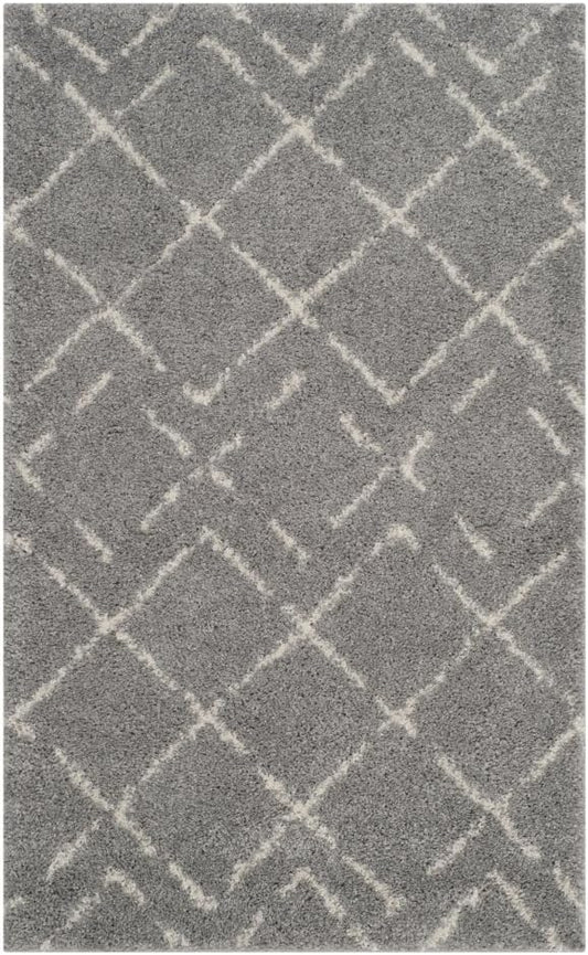 SAFAVIEH Arizona Shag Collection Area Rug - 3'2" x 5', Grey & Ivory, Moroccan Design, Non-Shedding & Easy to Clean, Ideal for Living Room, Bedroom, Dining Space (ASG743D)