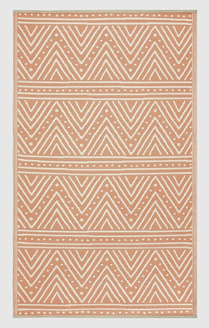 Fab Habitat Chevron Outdoor Rug - Waterproof, Fade Resistant, Crease-Free - Premium Recycled Plastic - Striped - Patio, Porch, Deck, Balcony - Patan - Coral - 5 x 8 ft