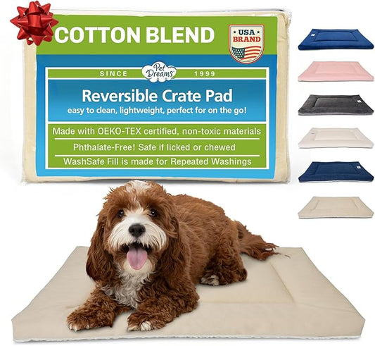 Pet Dreams Dog Crate Pad - Washable Kennel Mat, Crate Pads for Dog Cages, Non-Toxic, Flat Indoor Cat Bed, Fits iCrate 18, 24, 30, 36, 42, 48 Inches (Khaki, Small, 24")