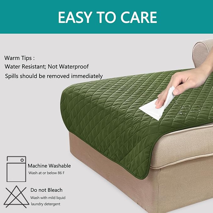 U-NICE HOME Sectional Couch Cover for Dogs Chaise Lounge Reversible Sofa Cover Furniture Protector Cover for Pets with Elastic Adjustable Strap (Chaise Lounge, Huntergreen/Sage)
