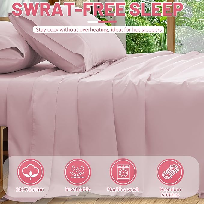 Extra Deep Pocket California King Sheets 18-24 Inch 100% Egyptian Cotton 1000 Thread Count Sateen Weave Soft Breathable 4 Pieces（California King,Light Pink）