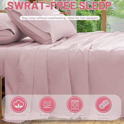 Extra Deep Pocket California King Sheets 18-24 Inch 100% Egyptian Cotton 1000 Thread Count Sateen Weave Soft Breathable 4 Pieces（California King,Light Pink）