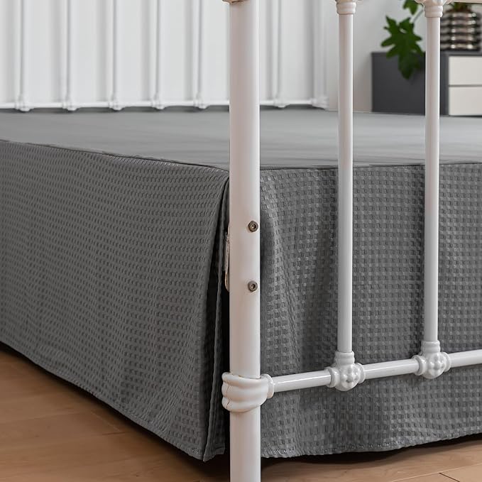 Twin Bed Skirt - Twin Size Bed Skirt 14 Inch Drop with Split Corners, Pleated Waffle Weave Bed Skirt,Tailored Dust Easy Fit,Machine Washable (Grey, Twin - 14" Drop)