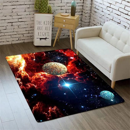 Modern Outer Space Planet Large Living Room Area Rug Starry Sky Universe Blue Red Floor Mat Kids Bedroom Non Skid Playmats Washable, 5'×8'
