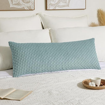 Kevin Textile 20x54 Inch Long Body Lumbar 1 Pack Boho Decorative Throw Pillow Cover Soft Striped Corduroy Rectangle Cushion Case Farmhouse Accent for Living Room Couch Sofa Bed, Dusty Green