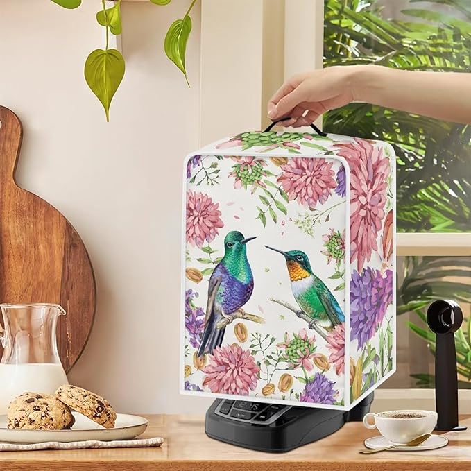 Mumeson Hummingbird Floral Coffee Maker Cover Washable Coffee Machine Cover for Home Office Durable Kitchen Accessories Decor Fit for Most Standard Blenders