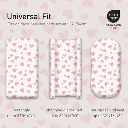 Gllquen Baby Bassinet Sheets 4 Pack, Breathable Cozy Fitted Mattress Sheet, Elastic Travel Crib Fashionable Floral Pattern, Standard Cradle Safe Sheets for Baby Boys Girls 32"x16"(Love)