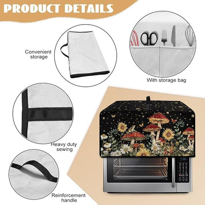 Microwave Oven Dust Cover Waterproof Toaster Oven Cover Foldable Polyester-Linen Small Appliance Dust Covers Suitable with Storage Bags, Mushroom Sunflower Daisy Star Butterfly Print, S