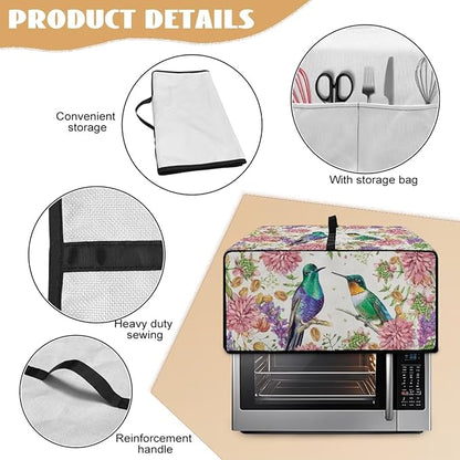 Watercolor Flower Hummingbird Print Microwave Oven Cover Dust-Proof Microwave Toaster Oven Cover Waterproof Foldable Kitchen Appliance Protector Suitable for Most Microwave Ovens, S