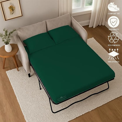 Sleeper Sofa 4 Piece Bed Sheet Set Premium Quality 100% Cotton 500 Thread Count, Smooth & Super Soft Sateen Weave, Extra Soft Bed Sheets, Wrinkle Free, 4 Inch Deep Pocket (Twin, Olive)