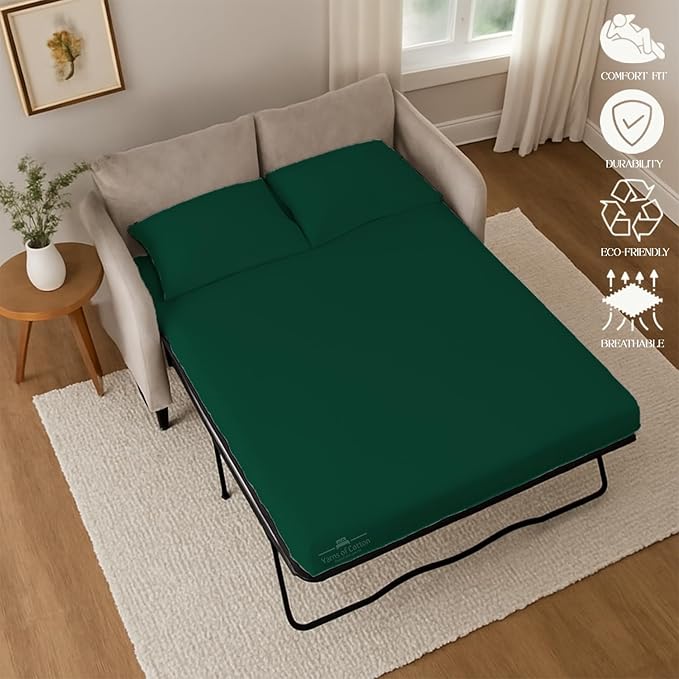Sleeper Sofa 4 Piece Bed Sheet Set Premium Quality 100% Cotton 500 Thread Count, Smooth & Super Soft Sateen Weave, Extra Soft Bed Sheets, Wrinkle Free, 8 Inch Deep Pocket (Queen, Olive)