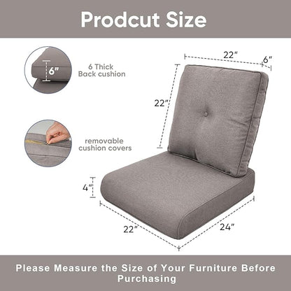 Patio Chair Cushions 4 Packs - Outside High Back Thickened Replacement Cushion 22x24 with Zipper Cover for Outdoor Rocking Swivel Chairs Loveseat Couch – Grey/Buckle