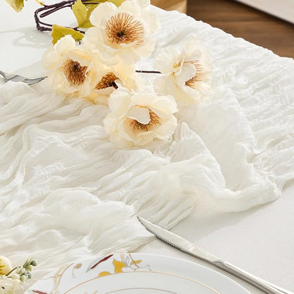 BALCONY & FALCON 2 Pack White Cheesecloth Table Runner 10FT 120 Inch Rustic & Boho Farmhouse Gauze Cheese Cloth Runners for Wedding Fall Thanksgiving Christmas Party Baby Shower Birthday Decor