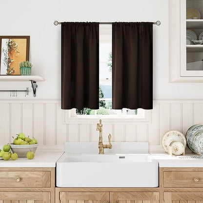 BGment Short Blackout Curtains for Bedroom 40 Inches Long - Thermal Insulated Room Darkening Curtain for Kitchen, Brown, 34 x 40 Inch, 2 Panels