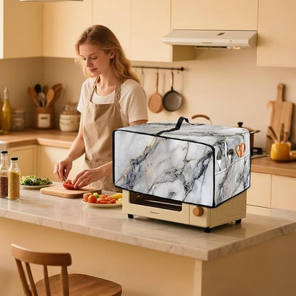 Toaster Oven Dust Cover Washable Fabric Convection Oven Cover Protector Compatible with Various Small Kitchen Appliances, S, Gray White Marble